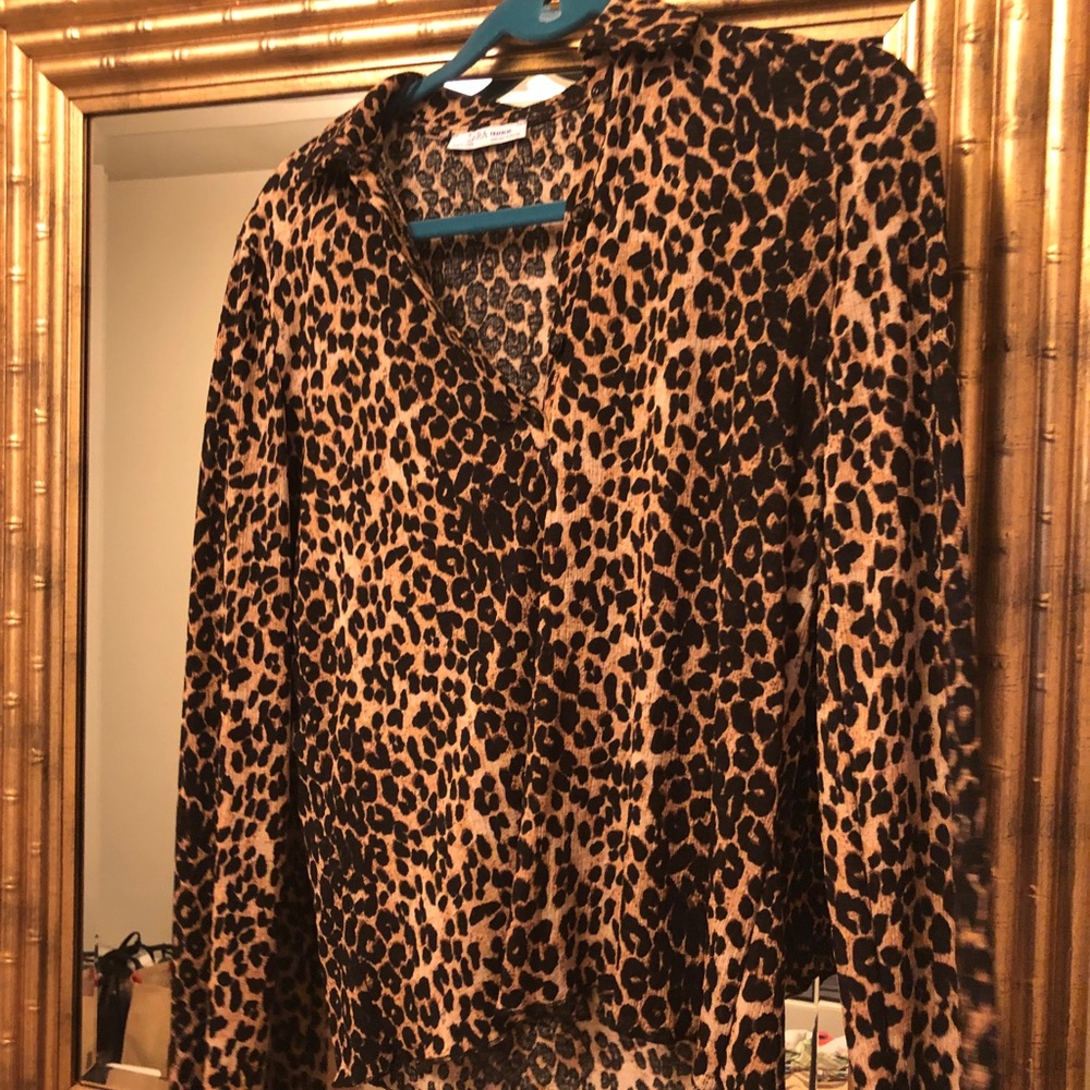 Zara leopard collard blouse